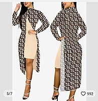 Two set Ladies Print Cardigan Dress