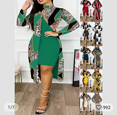 Two set Ladies Print Cardigan Dress