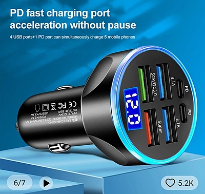 250W Car Fast Charger with 6 USB Charging Ports